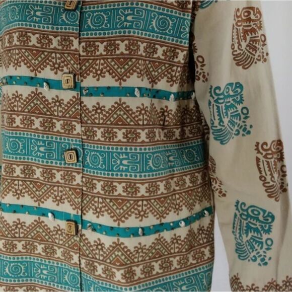 Vtg WestEnd M PasleyPrint EthnicMlticlrd LngslvLinenBlendButtonUp Women Cardigan - Picture 6 of 12